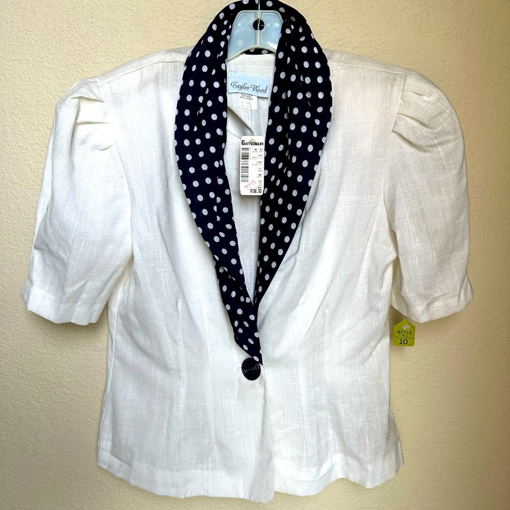 Vintage Taylor Wood White & Blue Lined Blazer Women's Size 10 - New with tags
